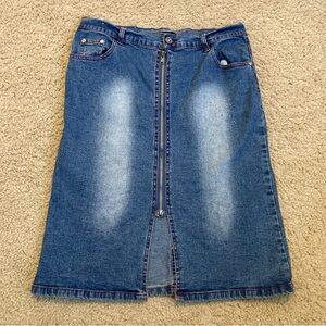 5/$35 Y2k Denim Jean Skirt Fan U 31 Medium Man Feng Zip Up Flattering Bedazzled
